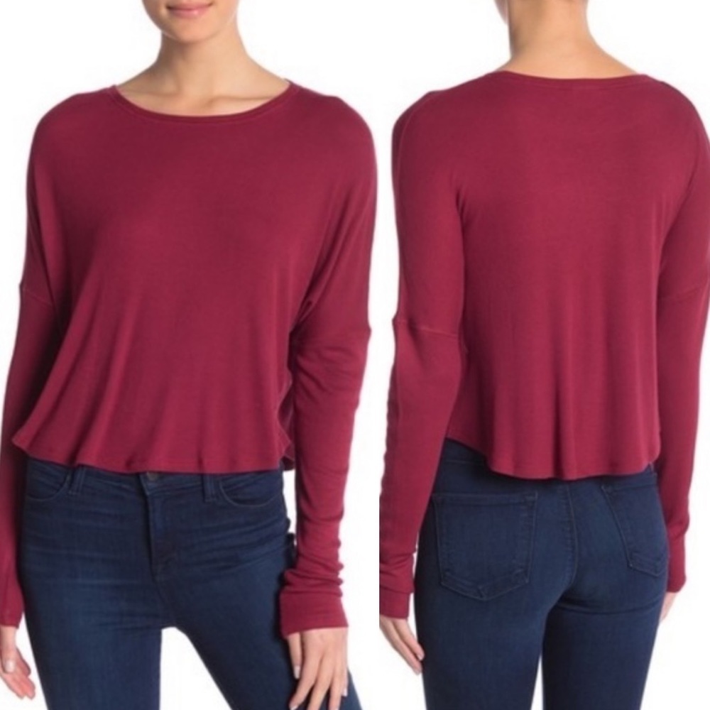 NWT Nordstrom Ribbed Long Sleeve Round Neck Top Size Small Cropped New W Tags S
